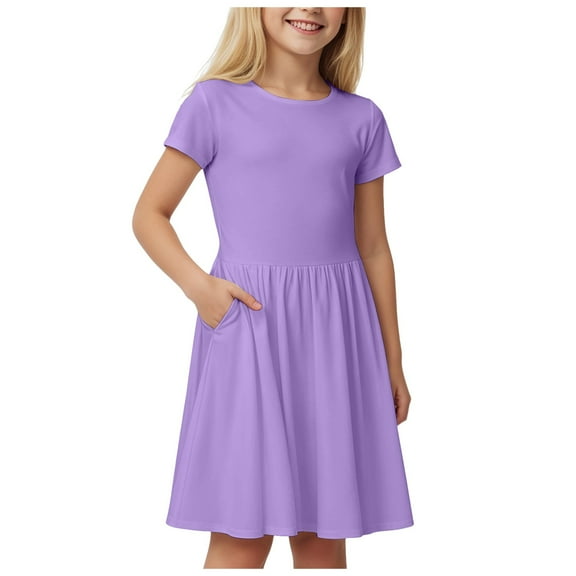 Gubotare Girls Summer Dresses Casual Girls Dresses Kids Double Layer Ruffle Sleeve Dress Size 4-5T (Purple,4-5 Years)