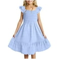 thumbnail image 1 of Gubotare Girls Summer Dresses Casual Toddler Girl's Floral Spring Skater Dresses Casual Summer Short Sleeve Dress Size 5-6T (Light Blue,5-6 Years), 1 of 5