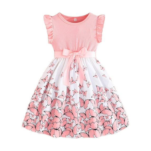 Gubotare Girls Summer Dresses Floral Toddler Butterfly Tutu Dress Girls Square Neck Layered Tulle Dresses Fluffy Birthday Party Wedding Princess Fairy Skirt,Pink 6-7 Years