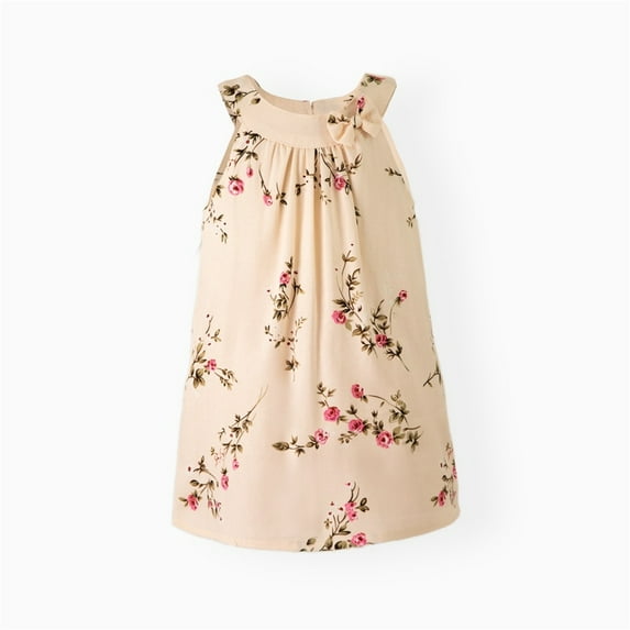 Gubotare Girls Summer Dresses Girls Floral Dress Ruffle Cami Beach Casual Sundress Sleeveless Party Holiday Dress for Girls Size 3T 4T (Beige,3-4 Years)