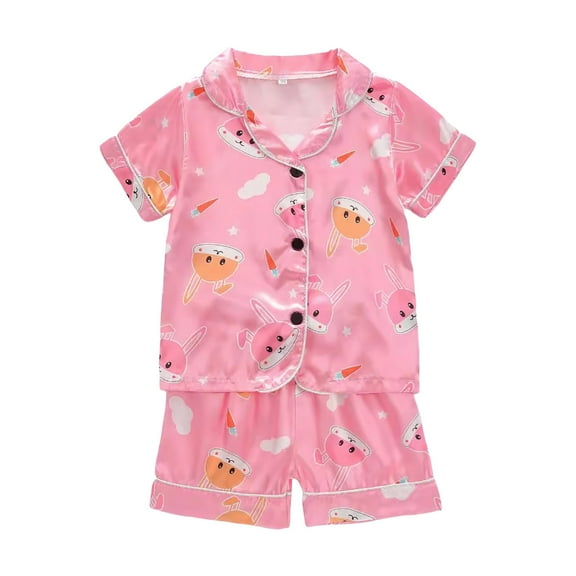 Gubotare Girls Summer Pajamas Toddler Baby Kids Girls Pajamas Set Long/Short Sleeve Button-Down Sleepwear PJs Outfits (Pink,Size 12-18 Months)