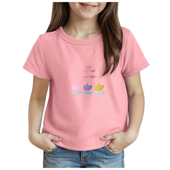 Gubotare Girls Summer Shirts Girls' and Toddler School Days Short Sleeve Graphic T Shirts (Pink,Size 2-3 Years)