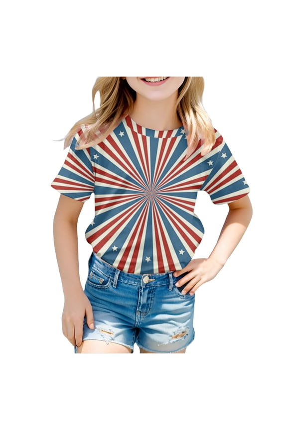 Girls Summer Shirts Little Boys 4th of July T-Shirt American Flag Tees Kids Toddler Short Sleeve Tee Shirts 3T 4T,Khaki 3-4 Years