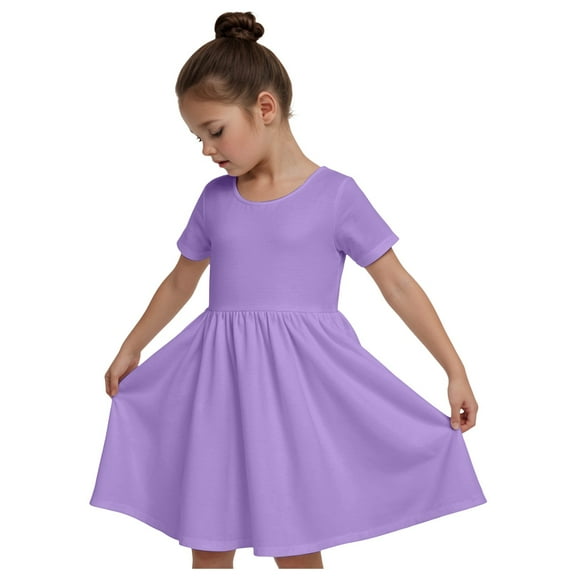 Gubotare Girls Summer Sun Dresses Girls Floral Spring Summer Dress Ruffled Short Sleeve Mesh A-line Casual Dress (Purple,Size 7-8 Years)