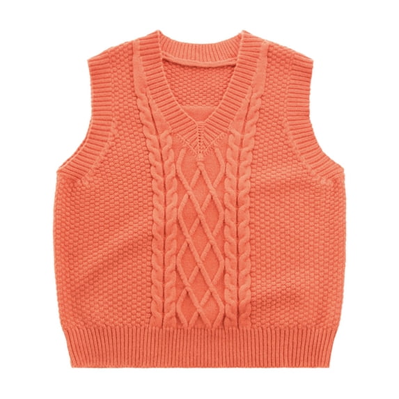 Gubotare Girls Sweater Vest Boys Girls School Uniform Sweater Vest V-Neck Soft Pullover 2T 3T (Orange,2-3 Years)