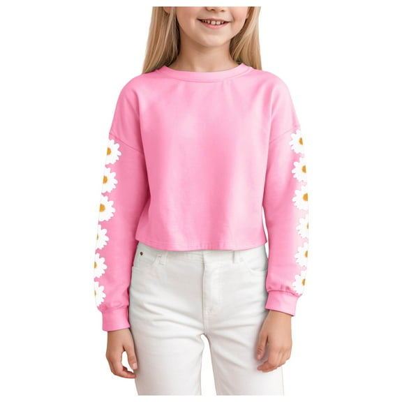 Gubotare Girls Sweatshirt Girls Long Sleeve Shirts Kids Fashion Crewneck tops Cute Fall Outfits Size 6-7 (Pink,6-7 Years)
