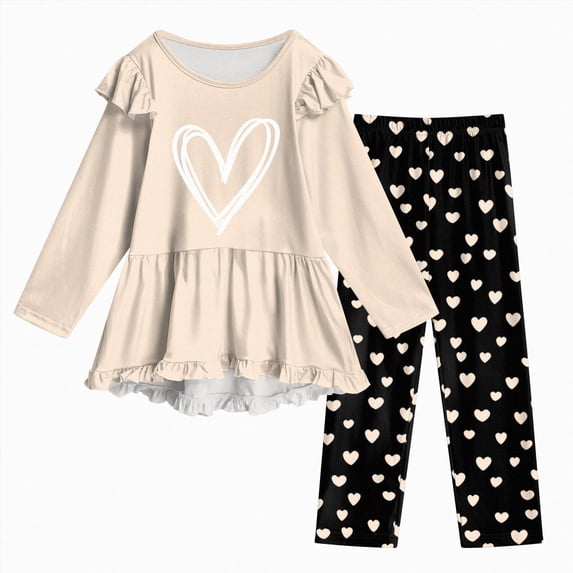 Gubotare Girls Sweatshirt Set Sweet Girls' Top & Pants Set Slim Fit Pants Long Sleeve Sweatshirt Casual Outdoor Wear 7T 8T (Beige,7-8 Years)