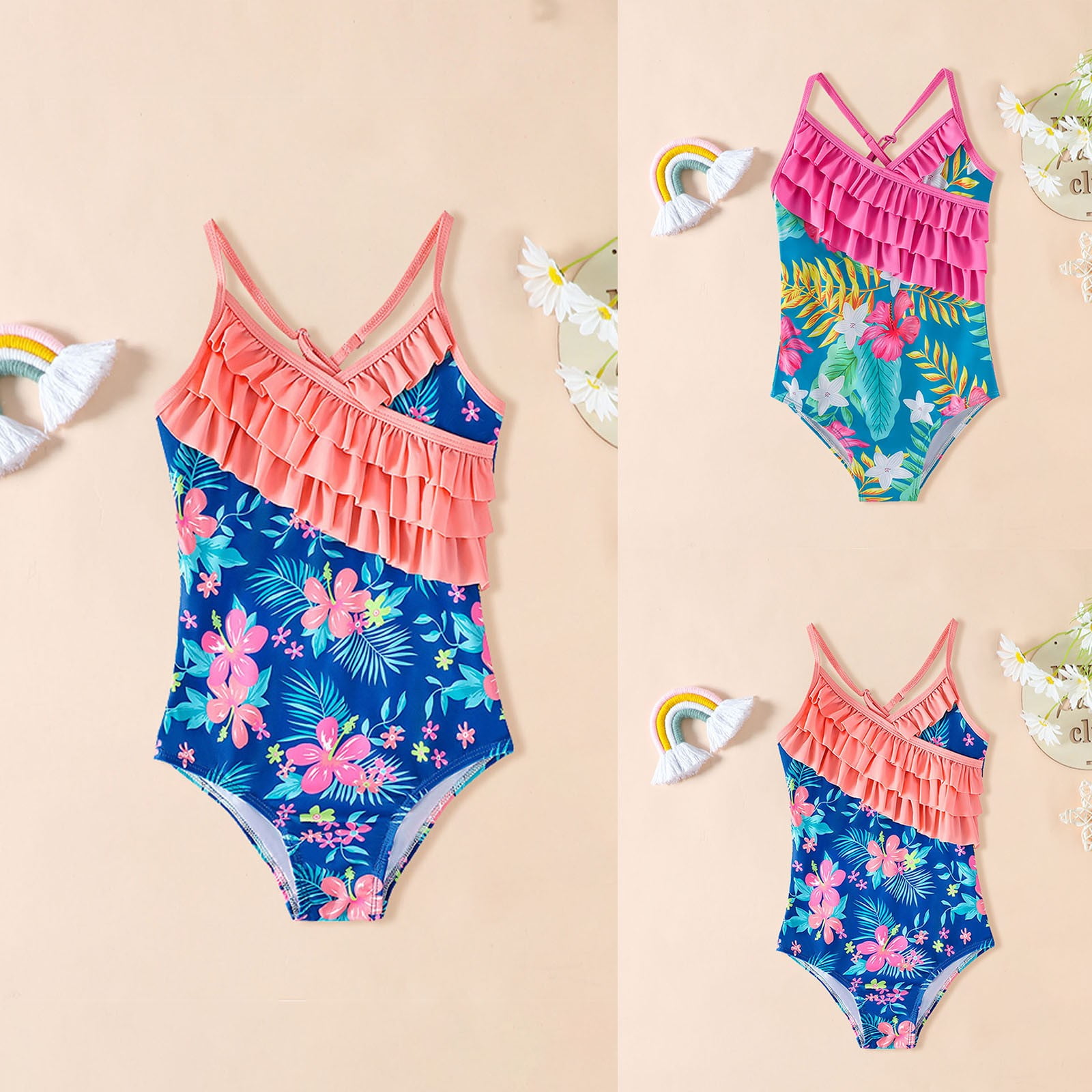Girls Swimsuit in Bright Yellow with Oranges (Size 8-20)