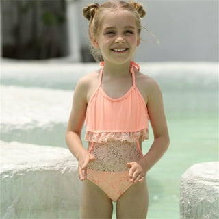 Gubotare Girls's Swimsuit Three Piece Rainbow Bikini Swimsuit For 6 To 14  Years Swimming Pool Hot Spring Cute Bathing Suit Girls,Pink 6-8Years