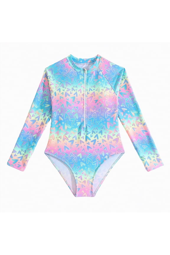 Girls Swimsuits Girls One Piece Swimsuits Zipper Rash Guard Swimwear Set Long Sleeve Bathing Suit UPF50+ Sun Protection Swim Suits Size 7-8 (Blue,7-8 Years)