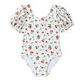 thumbnail image 1 of Gubotare Girls Swimsuits Rash Guard Girls Short Sleeve Rashguard Swimsuit UV Protection One-Piece Swimwear Bathing Suit Size 6T (White,6 Years), 1 of 8