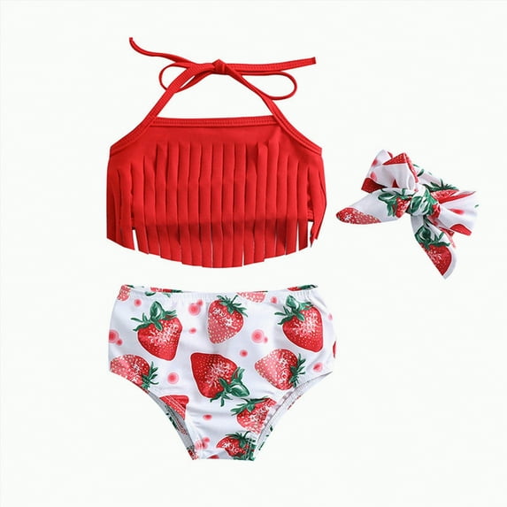 Gubotare Girls Swimsuits Toddler Kids Girls Bathing Suit 2 Piece Floral Swimsuit Beach Swimwear Hawaiian Tankinis Set2T 3T (Red,2-3 Years)