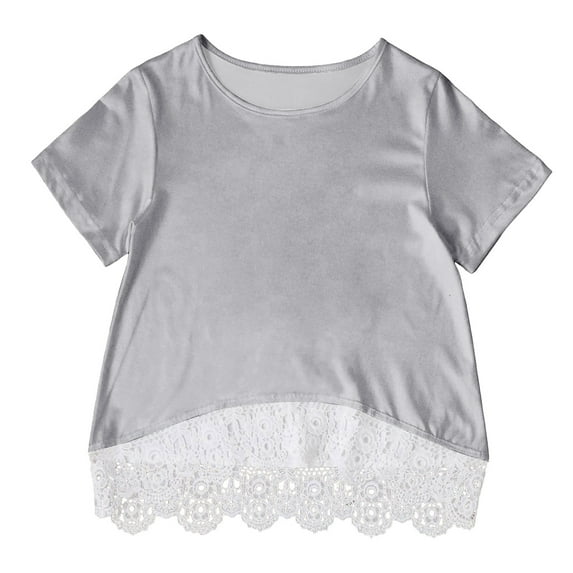 Gubotare Girls T Shirt Girl's Crop Top Solid Color Tee Summer Round Neck Short Sleeve T Shirts Size 12T 13T (Grey,12-13 Years)