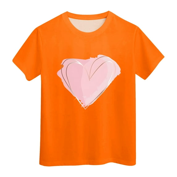 Gubotare Girls T Shirts Cute Girl's Print Short Sleeve T Shirt Casual Summer Tee Blouse Cute Tee Tops,6-7 Years Orange