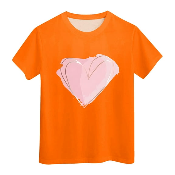 Gubotare Girls T Shirts Cute Girl's Print Short Sleeve T Shirt Casual Summer Tee Blouse Cute Tee Tops,6-7 Years Orange