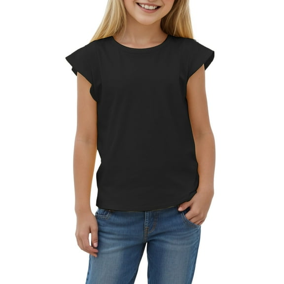 Gubotare Girls T Shirts Cute Girls' Casual Short Sleeve T Shirts Kids' Loose Soft Tops Tees Blouses Size 6T 7T (Black,6-7 Years)