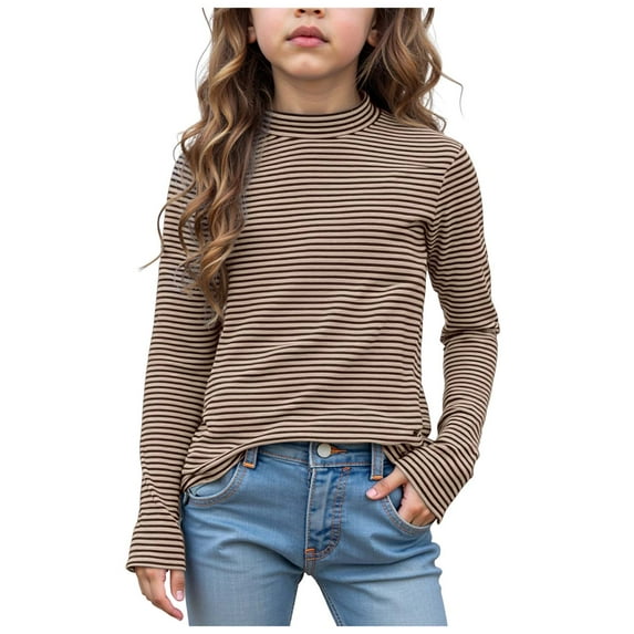 Gubotare Girls T Shirts Girls Long Sleeve Shirts Kids Turtleneck Curved Hem Tunic Tops Plain Fall T Shirt Size 11-12 (Coffee,11-12 Years)