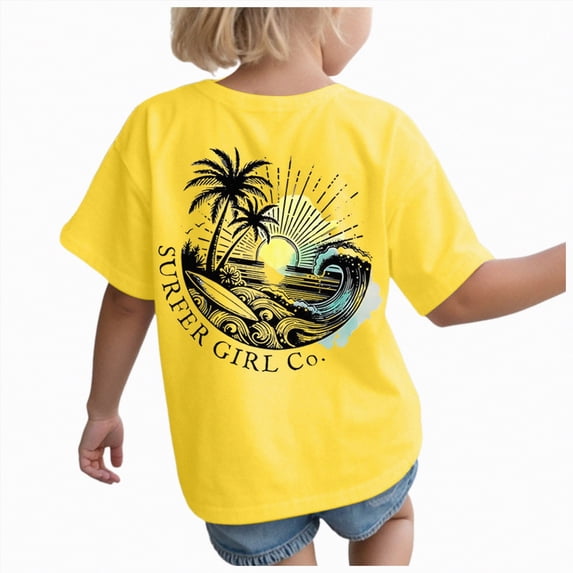 Gubotare Girls T Shirts Graphic Tees Baby Girls' and Toddler Short Sleeve Everyday T-Shirts 3T 4T (Yellow,3-4 Years)