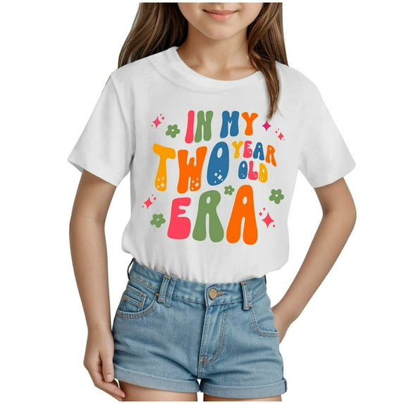 Gubotare Girls T Shirts Graphic Tees Girls' T Shirts Short Sleeve Fashion Blouse Summer Tee Tops (White,Size 1-2 Years)