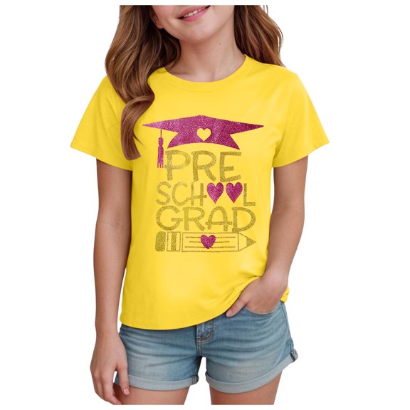 Gubotare Girls T Shirts Graphic Tees Girls' Tees Short Sleeve T Shirt Casual Graphic Summer Crewneck Tops (Yellow,Size 9-10 Years)