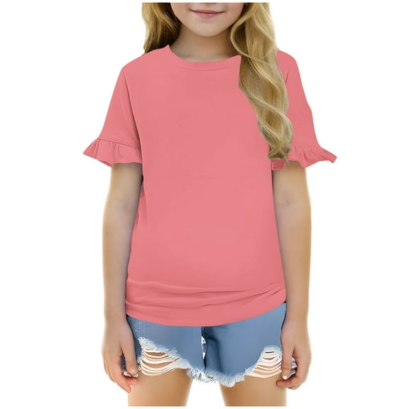 Gubotare Girls T Shirts Trendy Girls and Toddler Short Sleeve Basic Summer Shirt Size 7T 8T (Pink,7-8 Years)