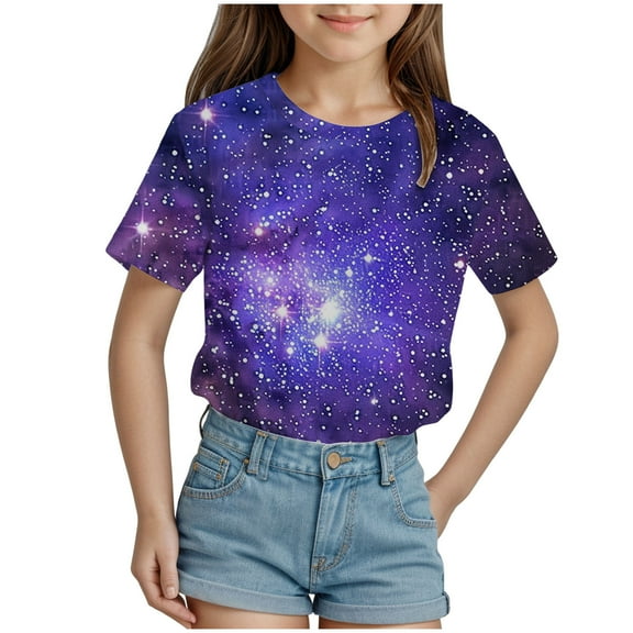 Gubotare Girls T Shirts for Toddler Girls' Summer Short Sleeve Shirts Casual Cute Crew Neck Blouses Tops (Purple,Size 4-5 Years)
