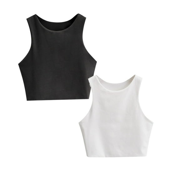 Gubotare Girls Tank Tops Kids Athletic Tank Knit High Neck Crop Tops for Gym Yoga 2 Pack 11-18 Years,Black/White 11-12 Years