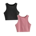 thumbnail image 1 of Gubotare Girls Tank Tops Kids Athletic Tank Knit High Neck Crop Tops for Gym Yoga 2 Pack 11-18 Years,Pink/Black 15-16 Years, 1 of 3