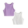 thumbnail image 1 of Gubotare Girls Tank Tops Kids Athletic Tank Knit High Neck Crop Tops for Gym Yoga 2 Pack 11-18 Years,Purple/White 11-12 Years, 1 of 6