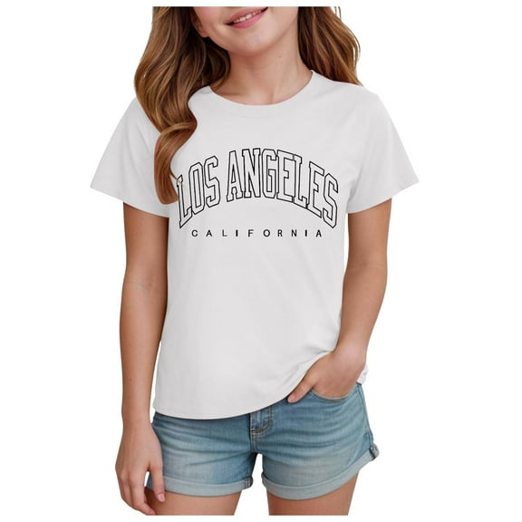 Gubotare Girls Tee Shirts Girls' T Shirts Kids' Summer Short Sleeve Fashion Tops Tees (White,Size 5-6 Years)