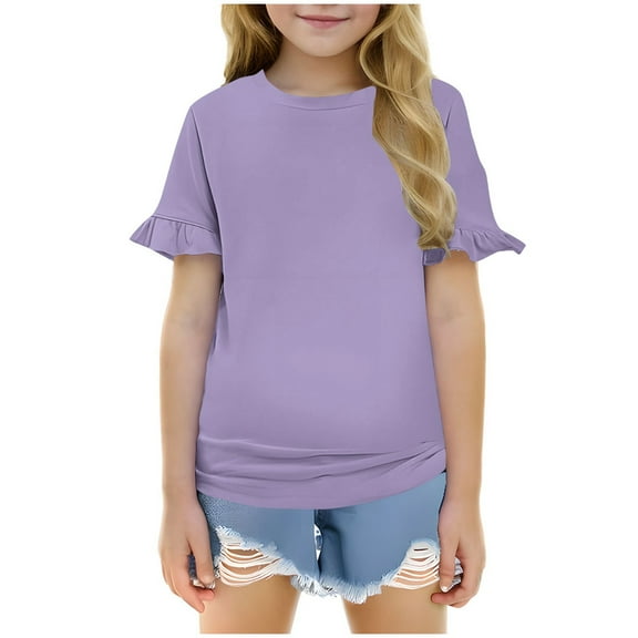 Gubotare Girls Tees Girls T Shirts Short Sleeve Round Neck Loose Blouse Summer Casual Girl Tee Tops Size 11T 12T (Purple,11-12 Years)