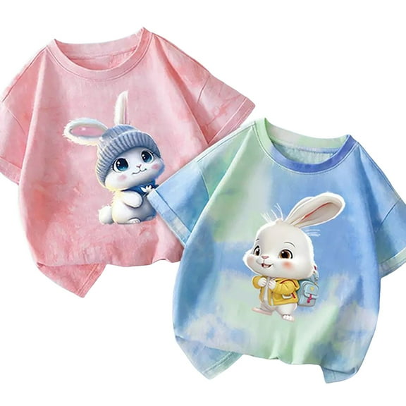 Gubotare Girls Toddler Tops Girl's Crop Top Graphic Tee Summer Round Neck Short Sleeve Pattern T Shirts (R,Size 8-9 Years)