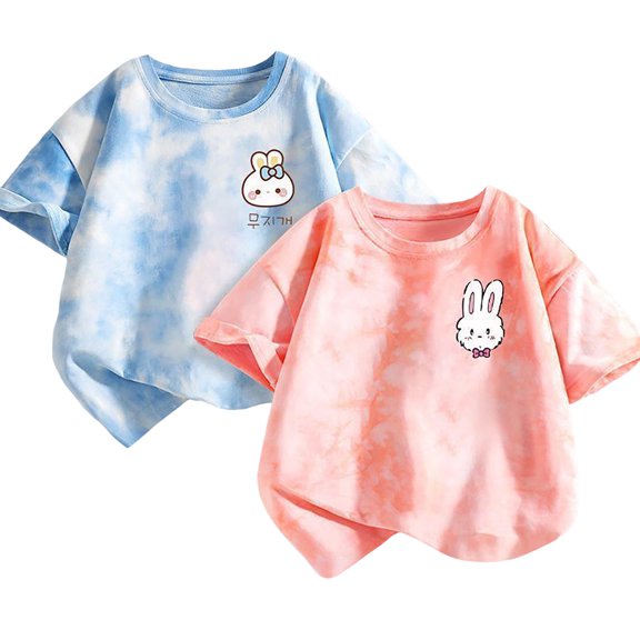 Gubotare Girls Tops Cute Girls' Short Sleeve Shirts for Kids Crewneck Cute Casual Tee Blouse (T,Size 6-7 Years)