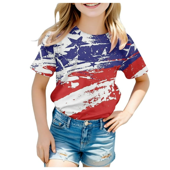 Gubotare Girls Tops Toddler Baby Girls Clothes Short Sleeve Graphic Letters Print T-Shirt Top Cotton Tee 6T 7T,Blue 6-7 Years