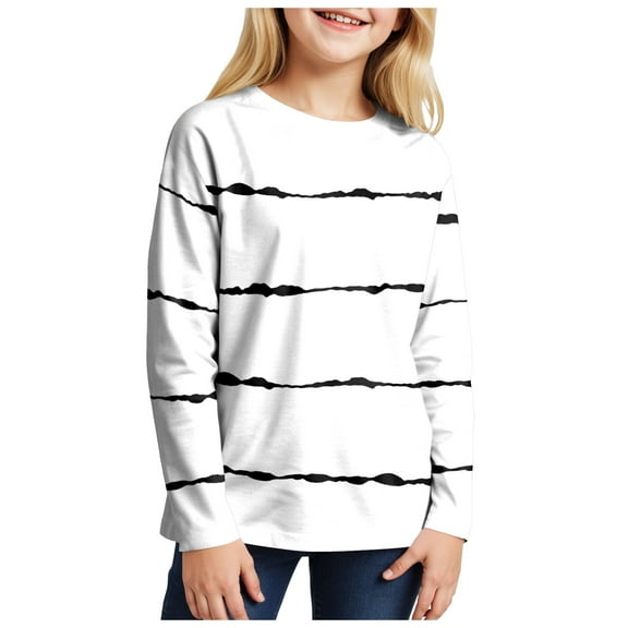 Gubotare Girls Tshirts Girls Long Sleeve Shirts Cute Crew Neck Tshirts Kids Fall Back to School Tops Soft Clothes Size 13-14 (White,13-14 Years)