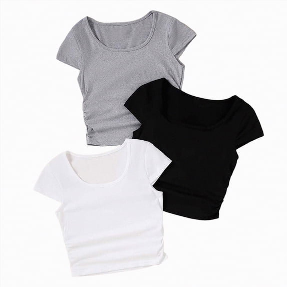 Gubotare Girls Tshirts Girls Short Sleeve Crop Tops Kids Summer Dance Cropped T-Shirts Size 9-10 (Grey,9-10 Years)