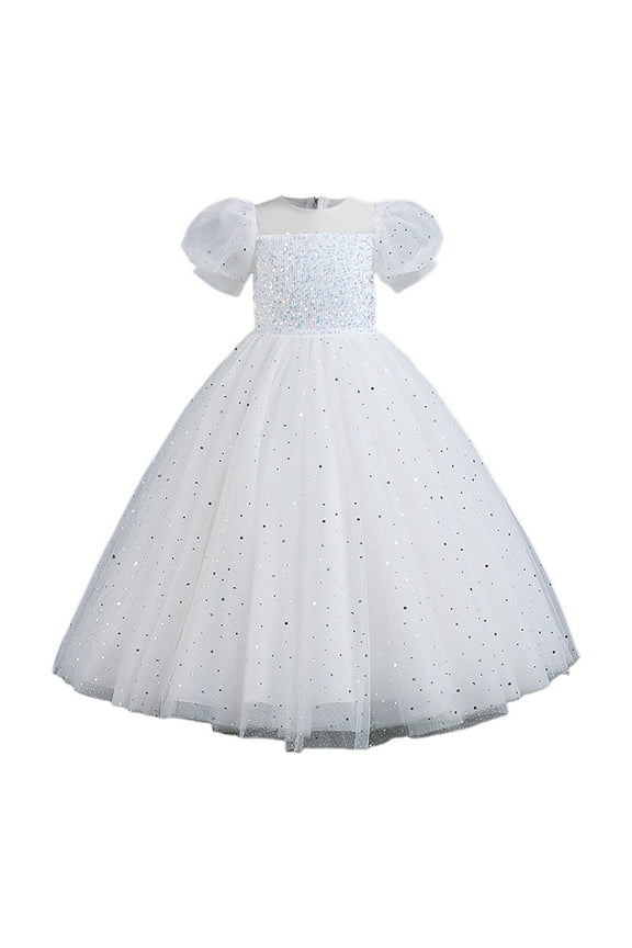 Girls Tutu Dress Little Girls A-Line Dress Cute Rainbow Pattern Short Sleeve Casual Toddler Girl Dresses for Party (White,Size 6-7 Years)
