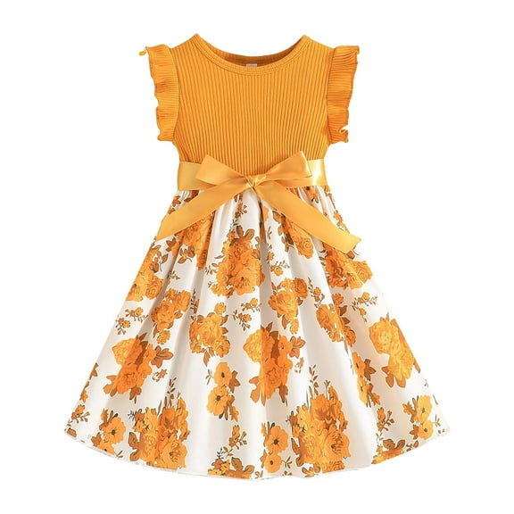 Gubotare Girls Tutu Dress Toddler Girls Tutu Dresses Flutter Sleeve Fluffy Christmas Party Dress for Girls (Yellow,Size 5-6 Years)