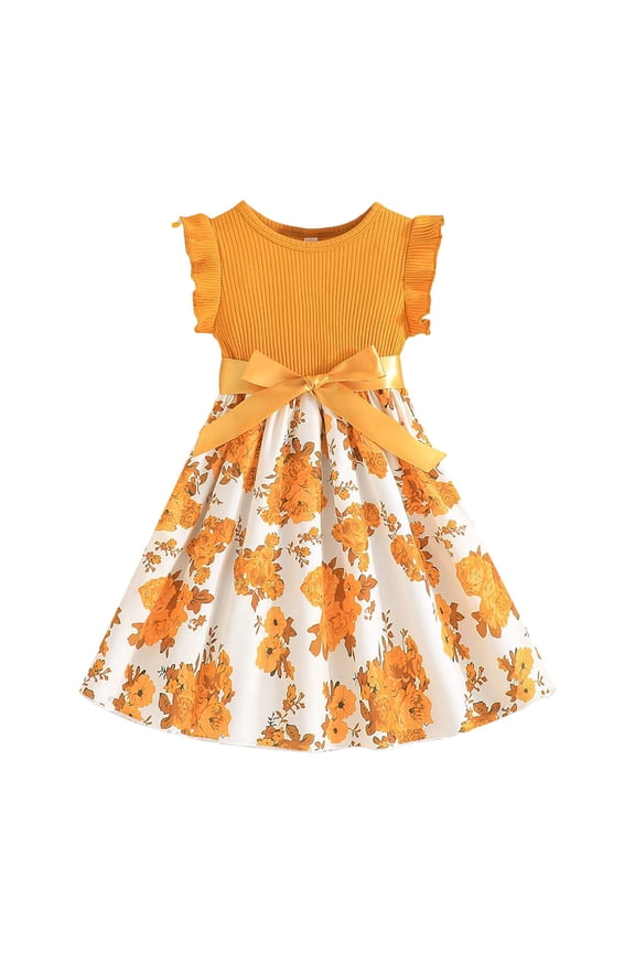 Girls Tutu Dress Toddler Girls Tutu Dresses Flutter Sleeve Fluffy Christmas Party Dress for Girls (Yellow,Size 5-6 Years)