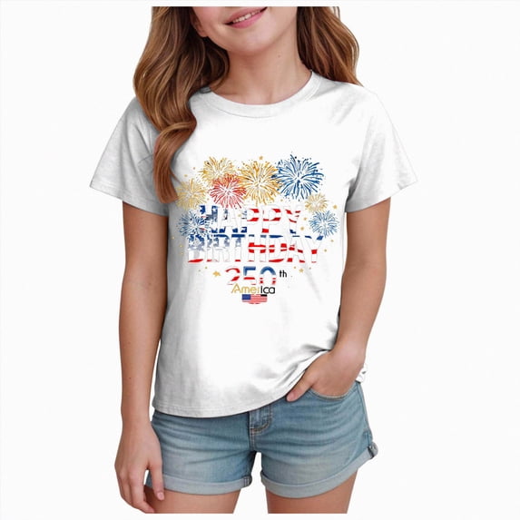 Gubotare Girls USA Shirt Kids USA Shirts for Matching American Flag Patriotic T-Shirt Kids 4th of July Tee Tops 3T 4T (White,3-4 Years)
