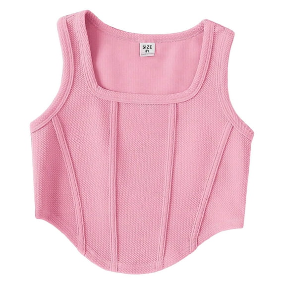 Gubotare Girls Undershirts Toddler Kids Girl Summer Crop Tops Vest Sleeveless Straps Tank Tops Size 10-12 (Pink,11-12 Years)