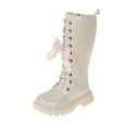 thumbnail image 1 of Gubotare Girls White Knee High Combat Boots Girls Lace Up Riding Boots Mid Calf Combat Boots Waterproof Leather Side Zipper Boots for Kids Size 10 (White,Little Kids 10), 1 of 9