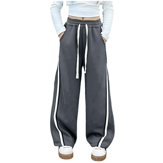 Gubotare Girls Wide Leg Sweatpants Long Girls Sweatpants Baggy Pants Lightweight Athletic Joggers Lounge Jogging Pants Size 5T 6T (Grey,5-6 Years)
