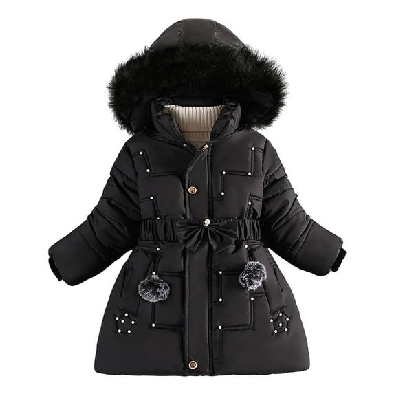Gubotare Girls Winter Coat Girls Winter Reversible Puffer Jacket Kids Heavyweight -Down Fuzzy Fleece Lined Water-Resistant Coat Size 6-7 (Black,6-7 Years)