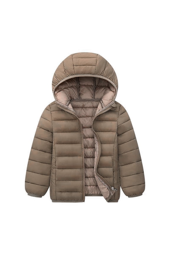 Girls Winter Coats Lightweight Heart Quilted Puffer Jacket for Girls & Kids Zip Up Hooded Coat with Kangaroo Pocket Size 5T 6T (Khaki,5-6 Years)