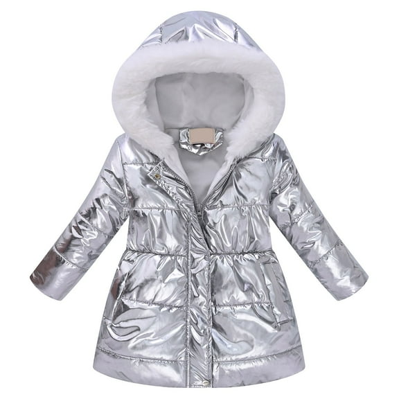 Gubotare Girls Winter Coats Winter Coats for Kids Print Down Alternative Hoods Baby Girls Coat Size 4T 5T (Silver,4-5 Years)