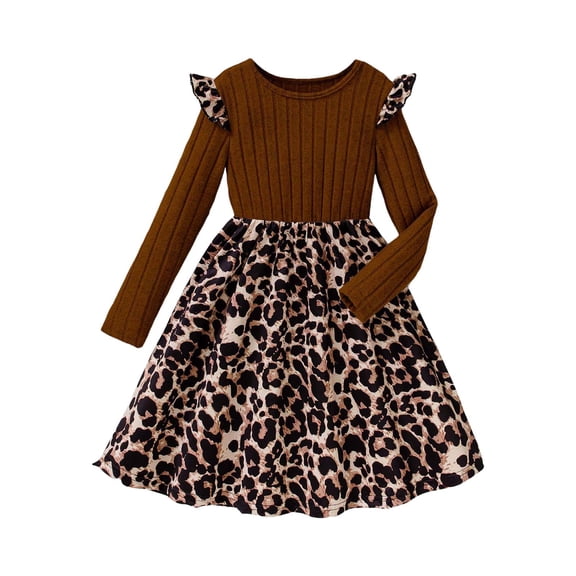 Gubotare Girls Winter Dresses Girls Dress Applique Dresses Casual Long-Sleeved Size 10 (Brown,10 Years)