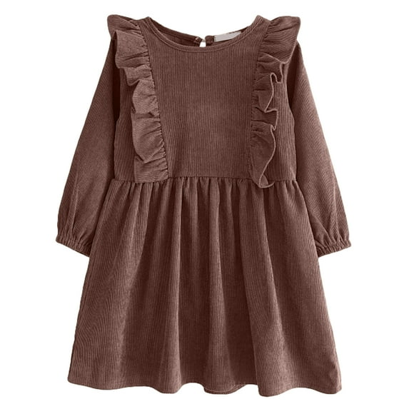Gubotare Girls Winter Dresses Toddler Girls Dress Straight Tulle Long Sleeve Girl Dresses 3T 4T (Brown,3-4 Years)