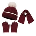 thumbnail image 1 of Gubotare Girls Winter Hat and Gloves Set Kids Hat Scarf Gloves Set for Baby Boys 3 Pcs Toddler Girl Beanie Infant Winter Knit Hat Mittens (Wine,2-8 Years), 1 of 9