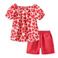 thumbnail image 1 of Gubotare Girls Workout Set Baby Girls Casual Clothes Short Sleeve T-Shirt + Bottoms Shorts 2PCS Summer Outfits 5T 6T (Red,5-6 Years), 1 of 5